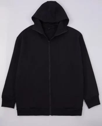 trendyol-7455-3329364-1 Black Oversize Zippered Hooded Cotton Sweatshirt
