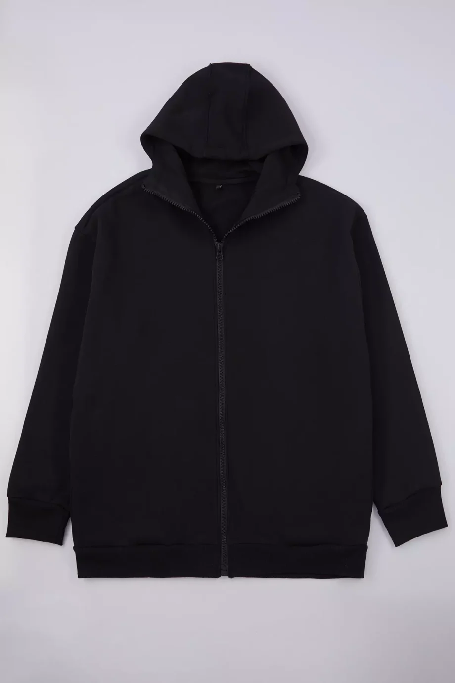 Black Oversize Zippered Hooded Cotton Sweatshirt
