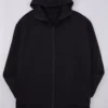 Black Oversize Zippered Hooded Cotton Sweatshirt