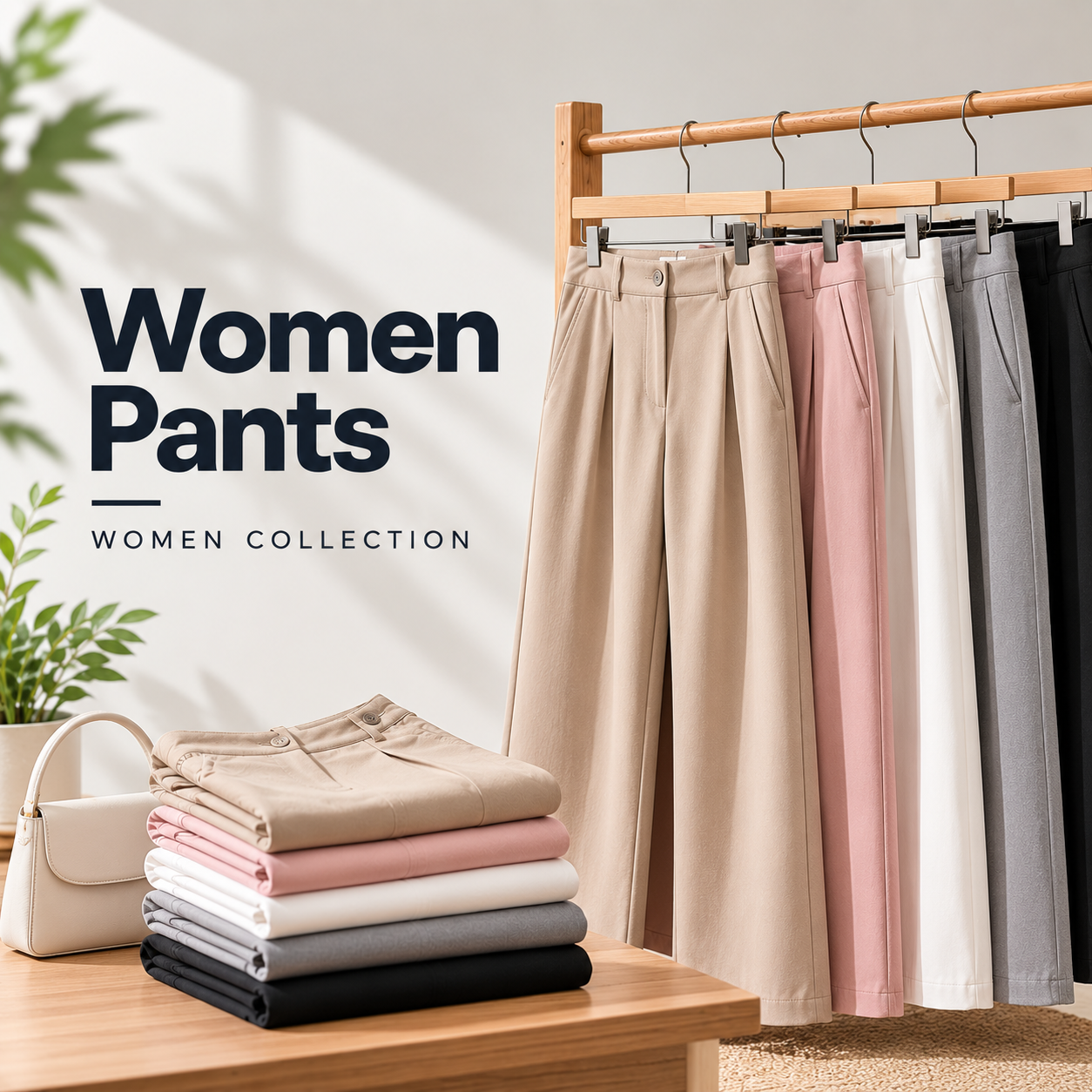 Women’s Pants Collection Display High Waist Straight Wide Leg Pants